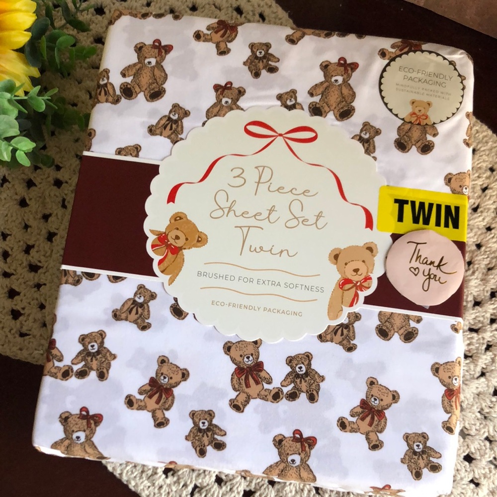3 Piece Twin Sheet Set with Teddy Bear Print